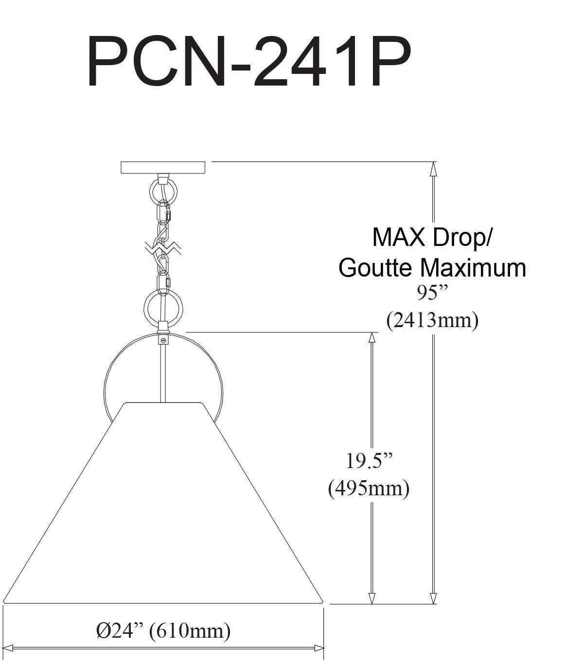 Luminaire suspendu Princeton de Dainolite de 24 po de diamètre avec abat-jour noir, fini laiton vieilli et 1 ampoule