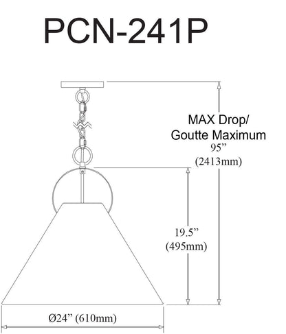 Dainolite Princeton 1 Light Pendant 24 Dia Aged Brass Finish White Shade Lamp|Luminaire suspendu Princeton de Dainolite de 24 po de diamètre avec abat-jour blanc, fini laiton vieilli et 1 ampoule