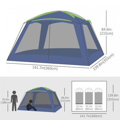 Outsunny 12' X12' X 7' 5-8 Personnes Tente De Camping En Plein Air Portable Abri Résistant À L'Eau Rand