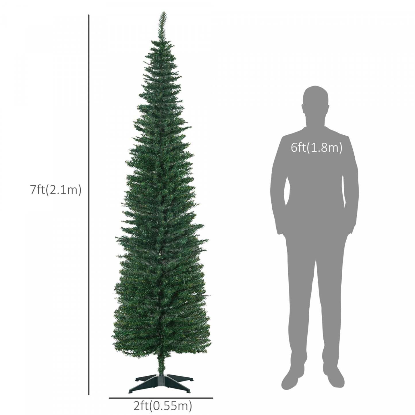 Homcom 7ft Pencil Artificial Christmas Tree With 499 Branches|Homcom Arbre De Noël Artificiel En Forme De Crayon De 7 Pieds Avec 499 Branches