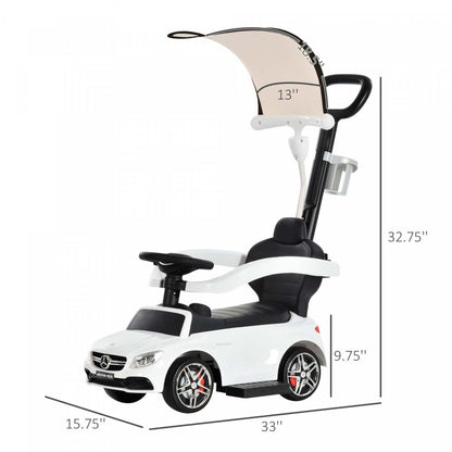 Aosom 3 En 1 Voiture Pousse Officiellement Licenciée Pour Tout-Petits Poussette Glissante Marche Bébé Pousseur Enfants Voiture Enfant Multi-équipée 12-36 Mois Coffre Klaxon Effet Musical Polypropylène Bl