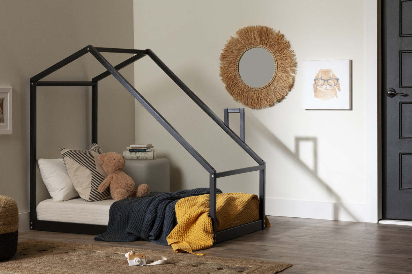 Lit Maison Sweedi avec Cheminée - Noir|Lit maison Sweedi avec cheminée - noir