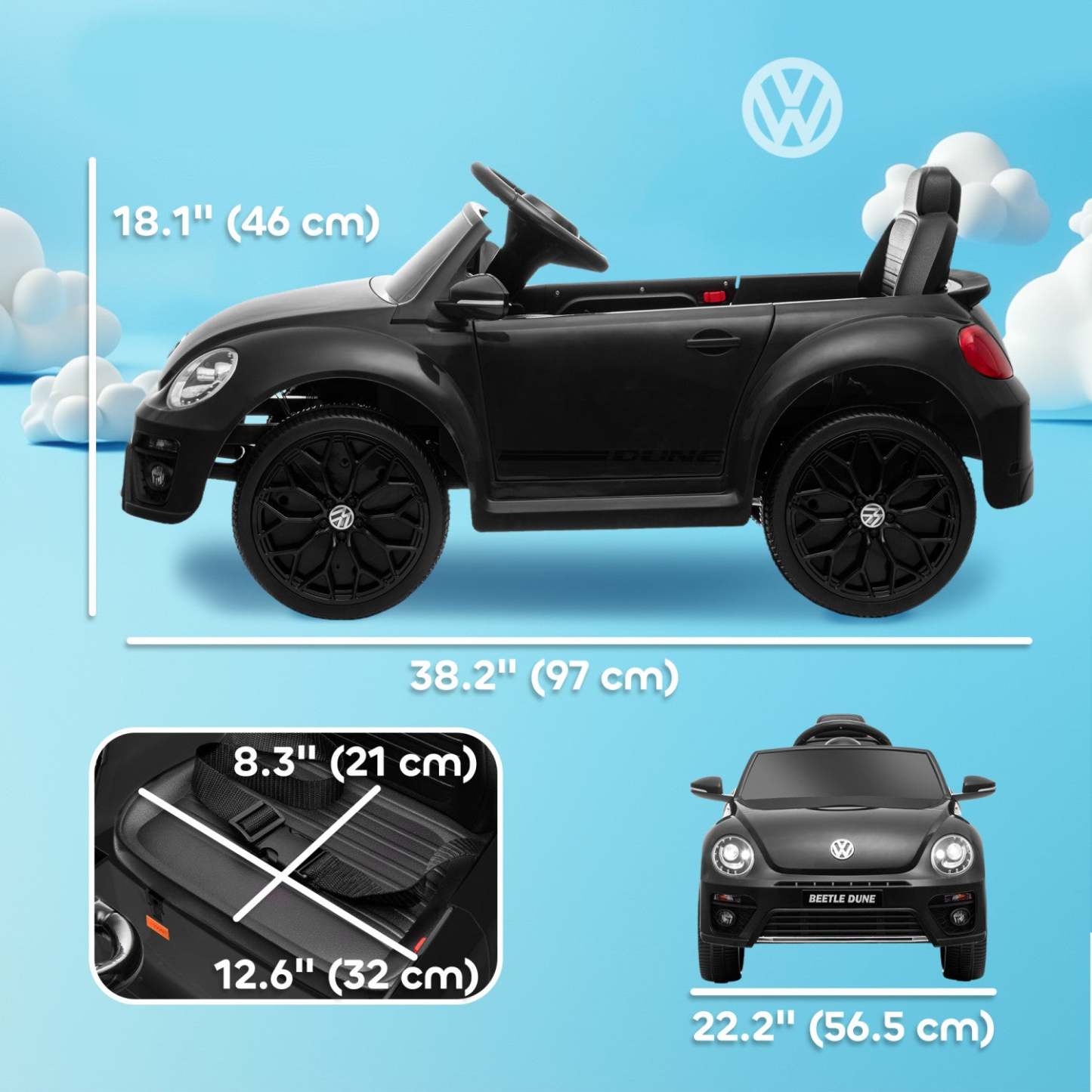 Qaba Voiture Électrique Pour Enfants 12 V, Volkswagen Beetle, Voiture Pour Enfants Alimentée Par Batterie