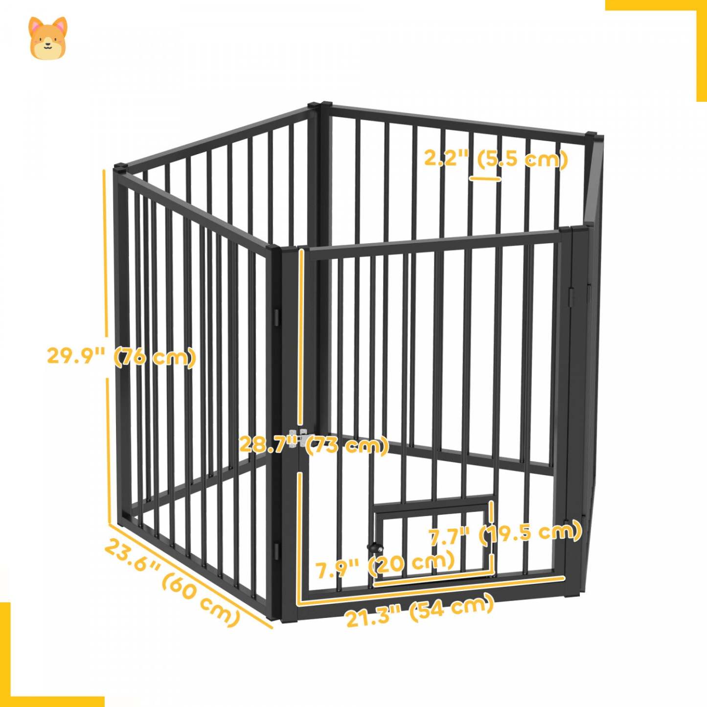 Pawhut Parc Pour Chien, 30h Enclos Pour Animaux, 5 Panneaux Enclos D'exercice Pour Chiot Robuste Avec Barrière &amp; Porte Pour Chat