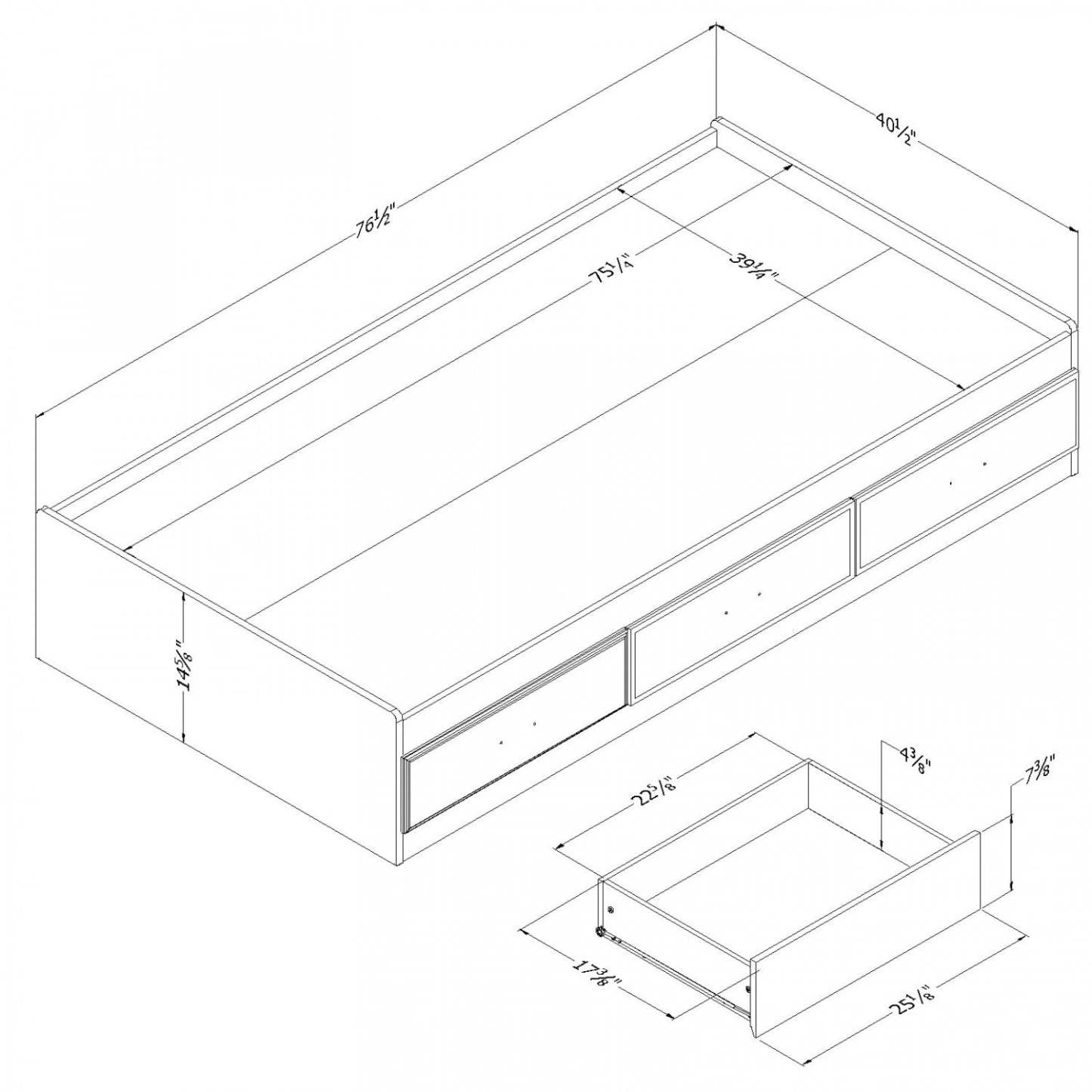 Fynn Twin Mates Bed With 3 Drawers - Winter Oak | Fynn Lit matelot 3 tiroirs Simple - Chêne hivernal | D83GU99M
