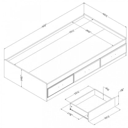 Fynn Twin Mates Bed With 3 Drawers - Winter Oak | Fynn Lit matelot 3 tiroirs Simple - Chêne hivernal | D83GU99M