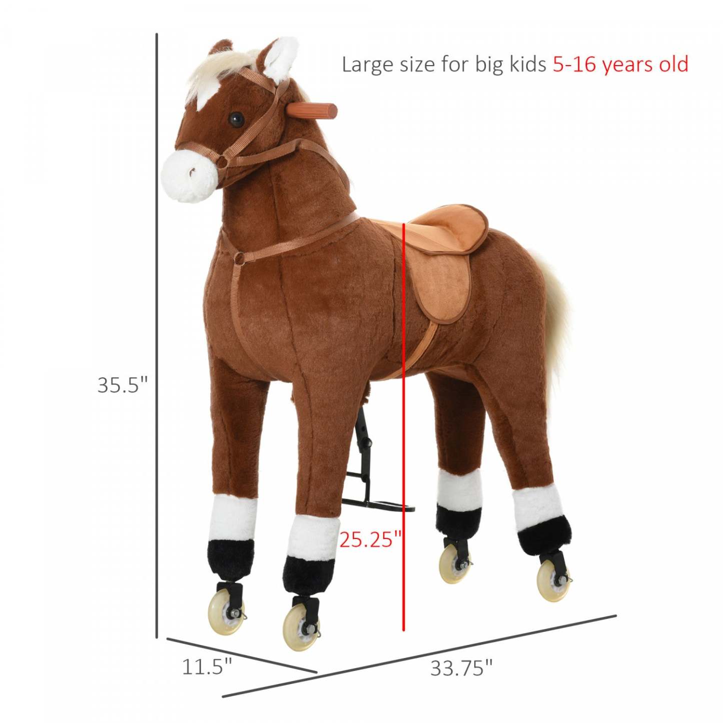 Qaba Cheval à bascule pour enfants avec roues, grande taille, cheval hobby mobile, jouet à chevaucher, cadeau pour enfants