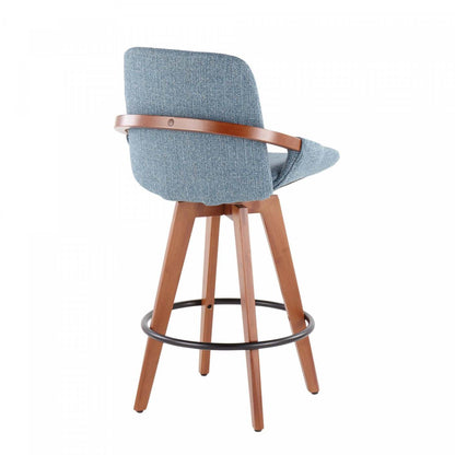 LumiSource Cosmo Fabric Mid-Century Counter-Height Stool - Walnut/Blue|Tabouret de style du milieu du 20e siècle Cosmo de hauteur comptoir en tissu - noyer et bleu