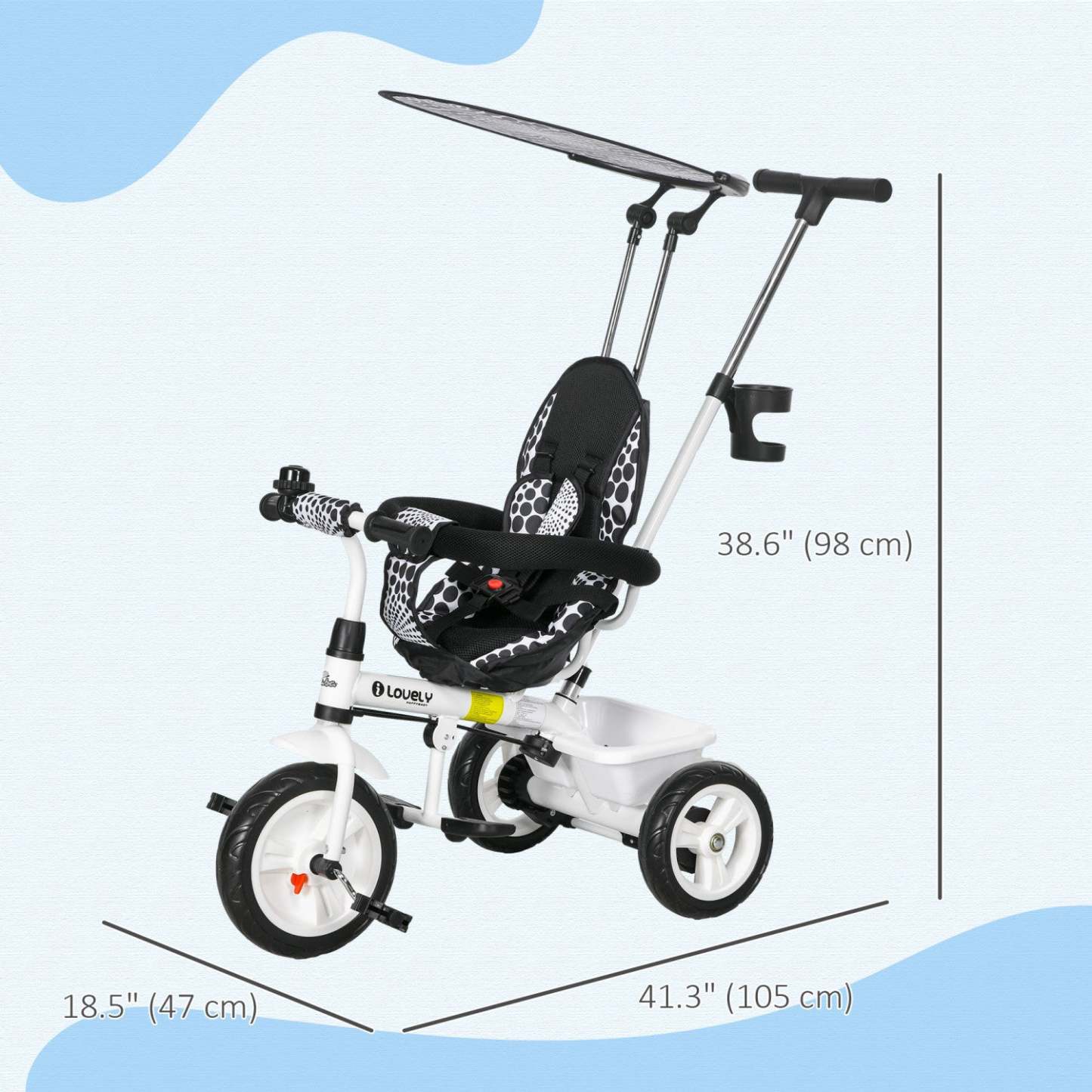 Qaba Tricycle Pour Enfants, Poussette 6 En 1 Avec Guidon Amovible, Barrière De Sécurité Et Harnais 5