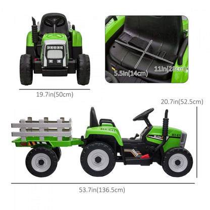 Aosom Tracteur Pour Enfants 12 V Avec Remorque, Tracteur Électrique Alimenté Par Batterie Avec Télécommande