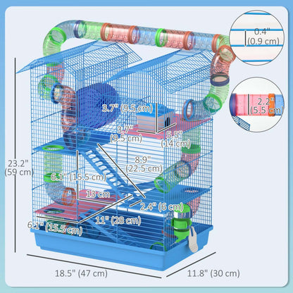 Pawhut 18.5 Cage à Hamster, 5 Niveaux Cage pour Petit Animal avec Système de Tube de Tunnel, Bouteille d'Eau, Exercice|Cage Pour Hamster Souris Petit Animaux Rongeur Avec Tunnel Mangeoire Roue Jouet 47 X 30 X 59 Cm Cm B