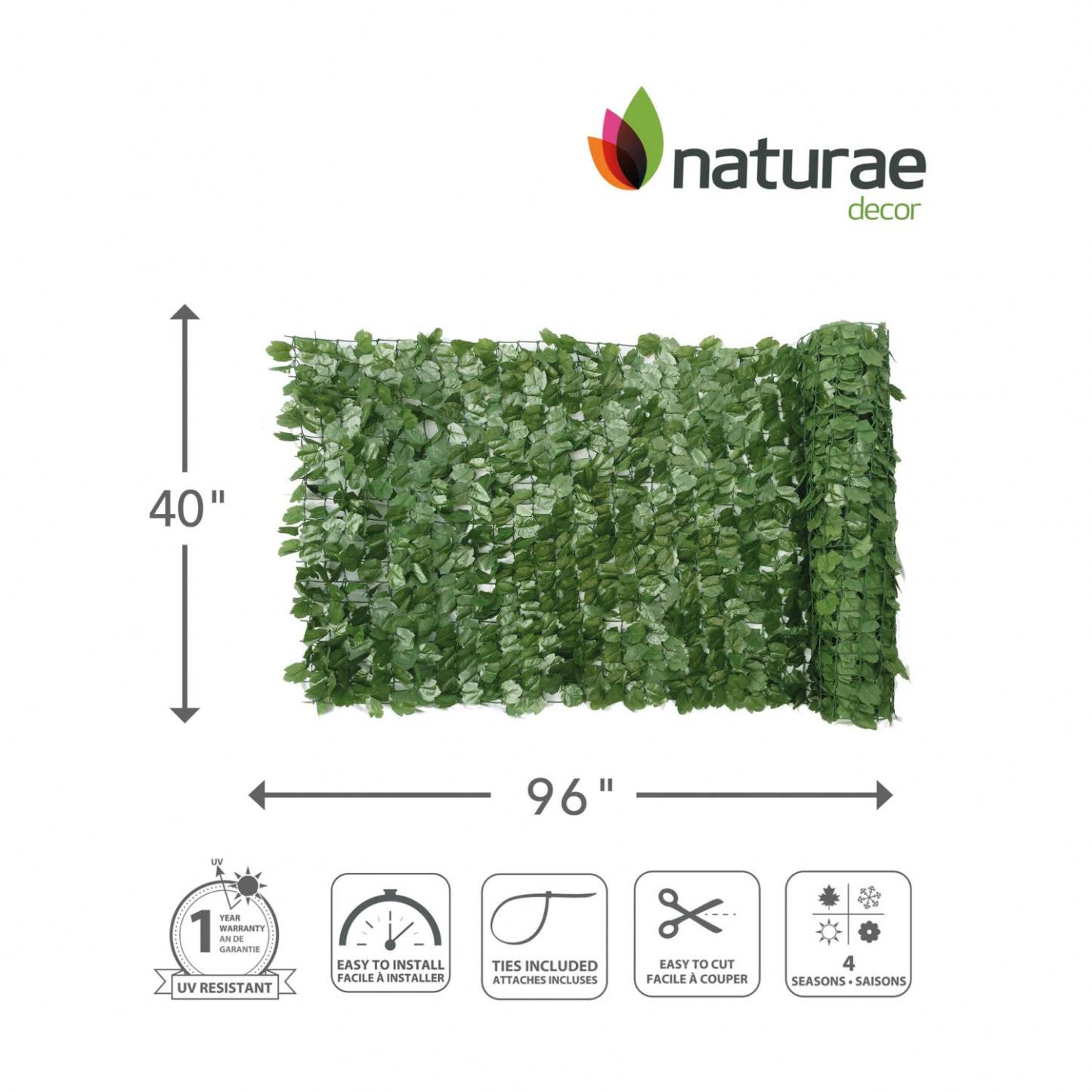 Lierre artificiel 40x 96 Écran de confidentialité | Écran d'intimité 40 po x 96 po avec lierre artificielle | D10H3L2W