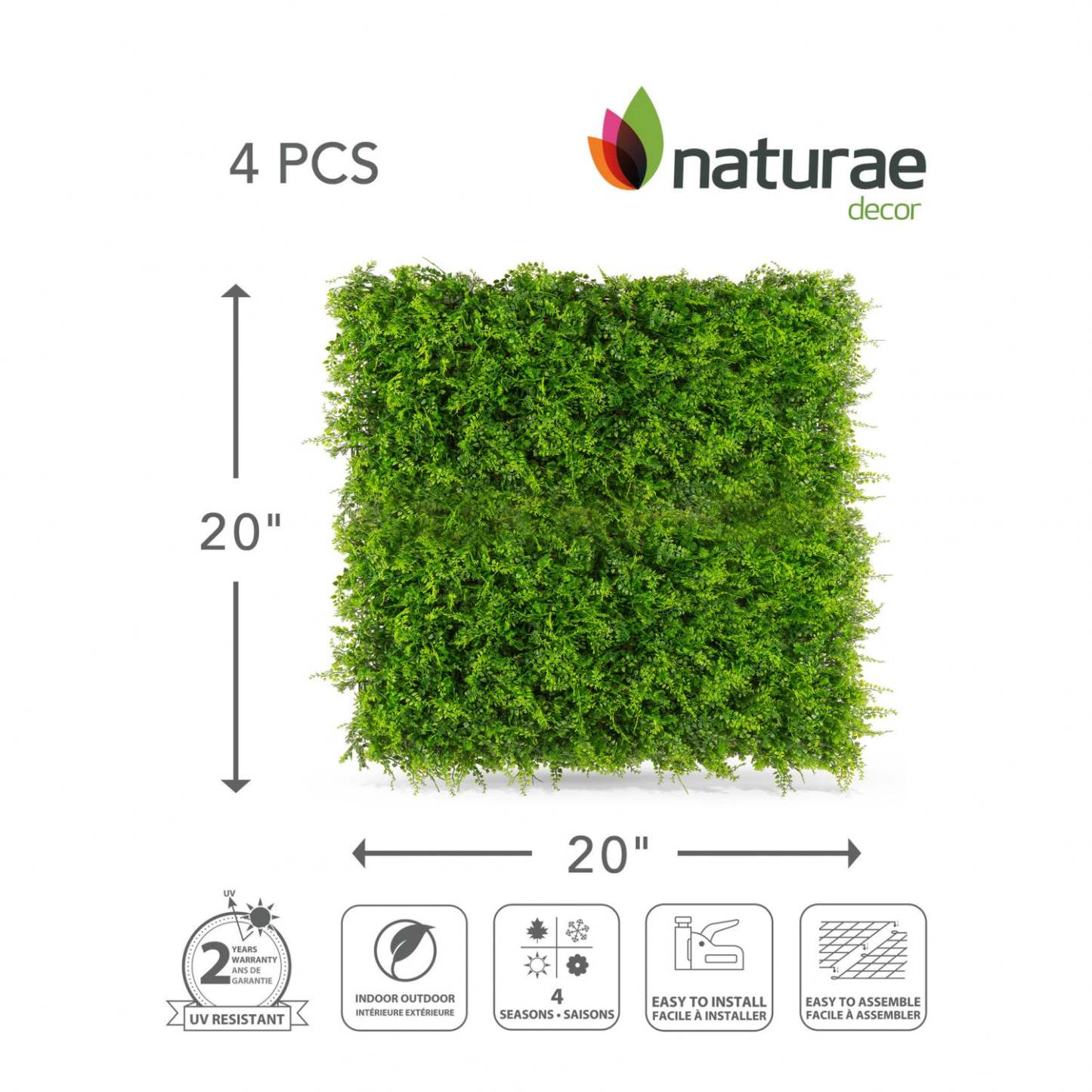 Panneau de feuillage 20 po x 20 po mélange de fougères artificielles 4 pièces | D10HDQ8M