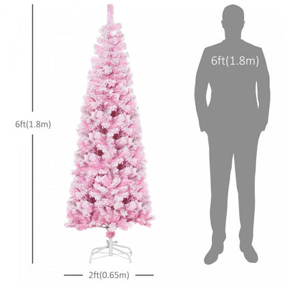 Homcom Arbre De Noël Artificiel Floqué De Neige Avec Base En Acier Rose | Homcom Arbre De Noël Artificiel Floqué De Neige De 6 Pieds