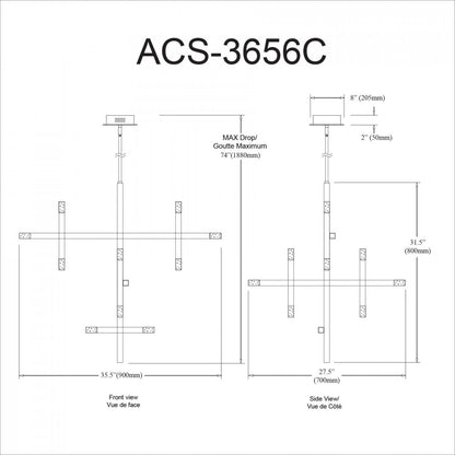Dainolite Acasia Chandelier 42w Lampe Diffuseur Acrylique Givré Noir Mat|Lustre Acasia de Dainolite en acrylique givré qui diffuse la lumière, avec fini noir mat et ampoule de 42 W
