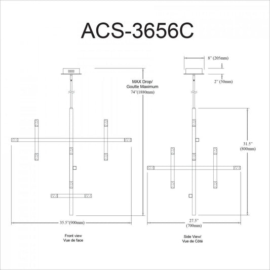 Lustre Acasia de Dainolite 42w en laiton vieilli avec diffuseur en acrylique givré