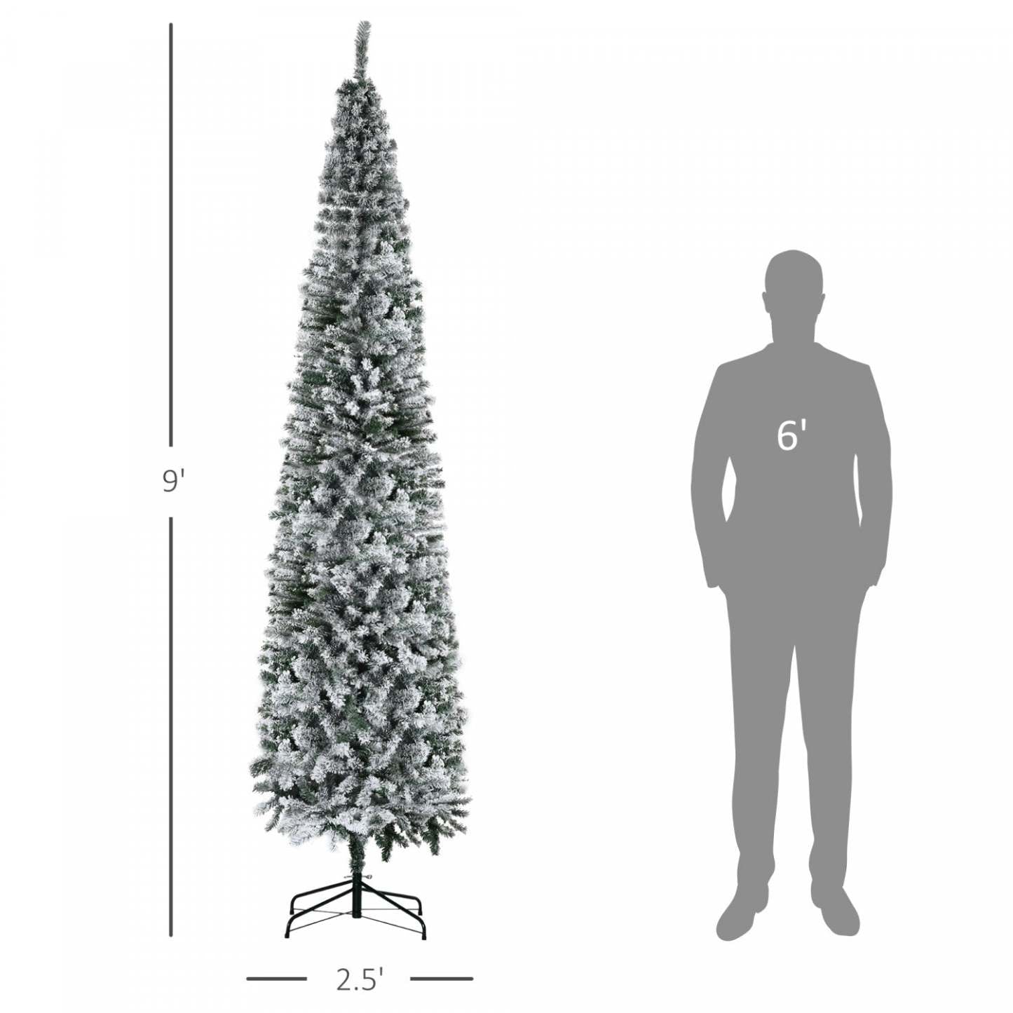 Homcom Snow Flocked Pencil Christmas Tree Slim Artificial Christmas Tree|Homcom Arbre de Noël en Forme de Crayon de Sapin de Noël