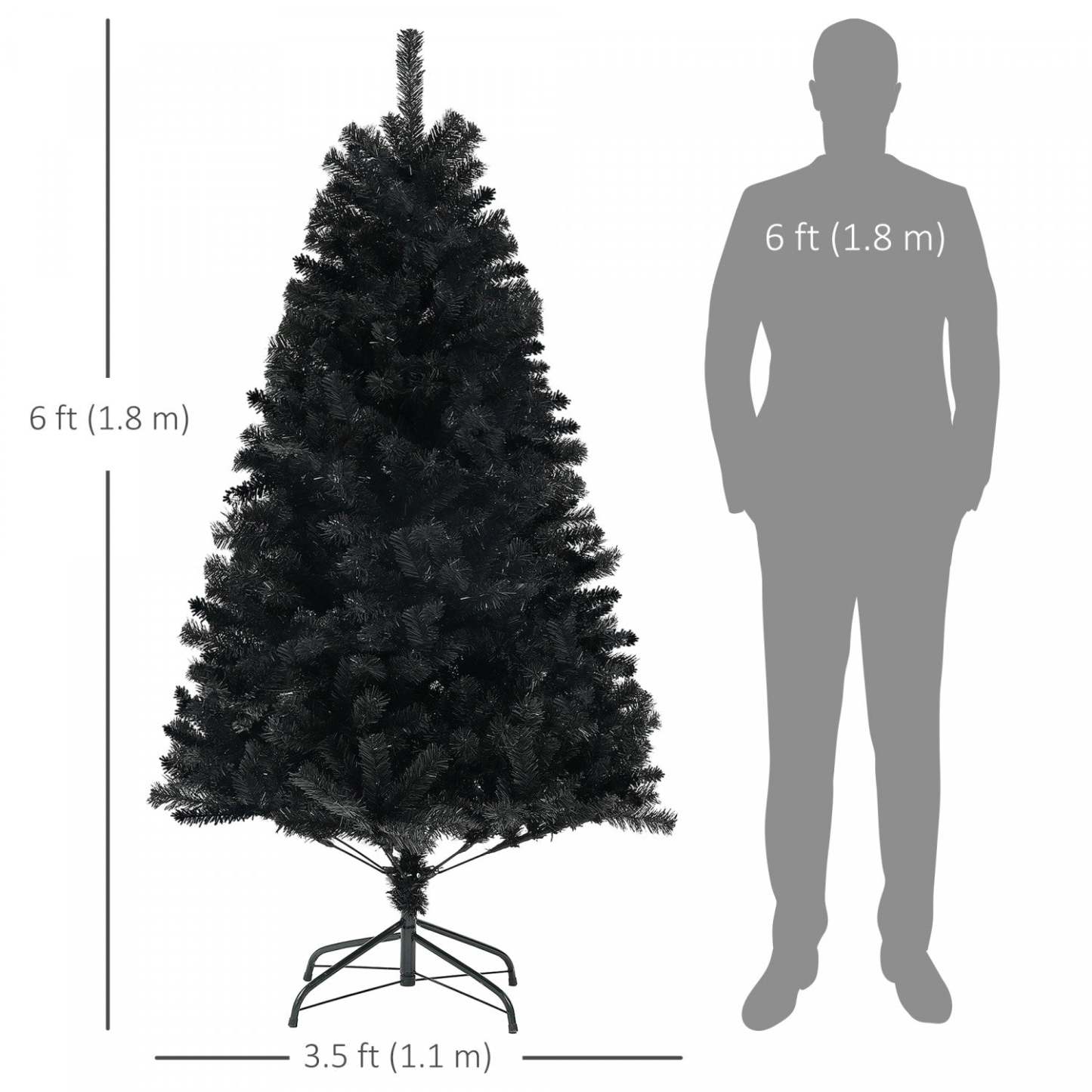 Homcom Sapin De Noel Artificiel De 6 Pieds Avec Ouverture Automatique, Base En Acier, Noir