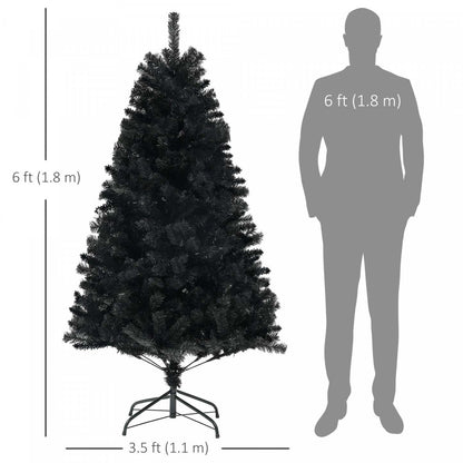 Homcom Sapin De Noel Artificiel De 6 Pieds Avec Ouverture Automatique, Base En Acier, Noir