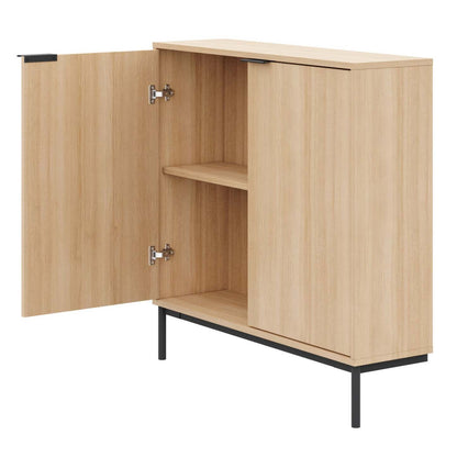 Armoire d'appoint console de rangement à 2 portes Nordika Slim - Chêne blond naturel | Armoire décorative de rangement mince Nordika à 2 portes - chêne blond naturel