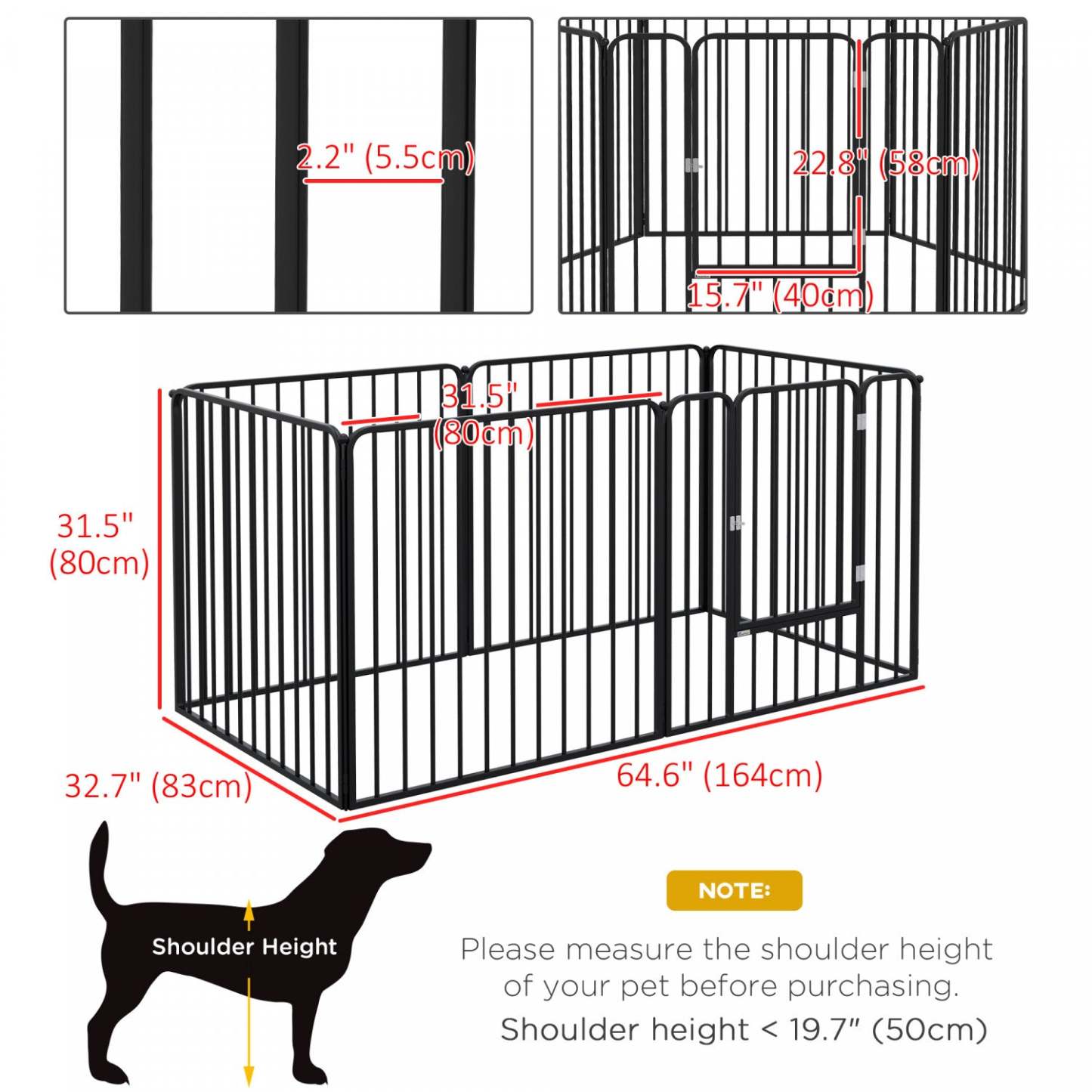 Pawhut Heavy Duty Dog Playpen, Steel Dog Pen With Door, Pet Exercise Fence, Outdoor Indoor Diy Desig|Pawhut Parc Pour Chien, 6 Panneaux De 31.5 De Hauteur En Acier, Parc D'exercice Pour Chiots, Design