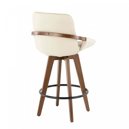 LumiSource Cosmo Faux Leather Mid-Century Modern Counter-Height Stool - Walnut/Cream|Tabouret moderne du milieu du 20e siècle Cosmo de hauteur comptoir en similicuir - noyer et crème