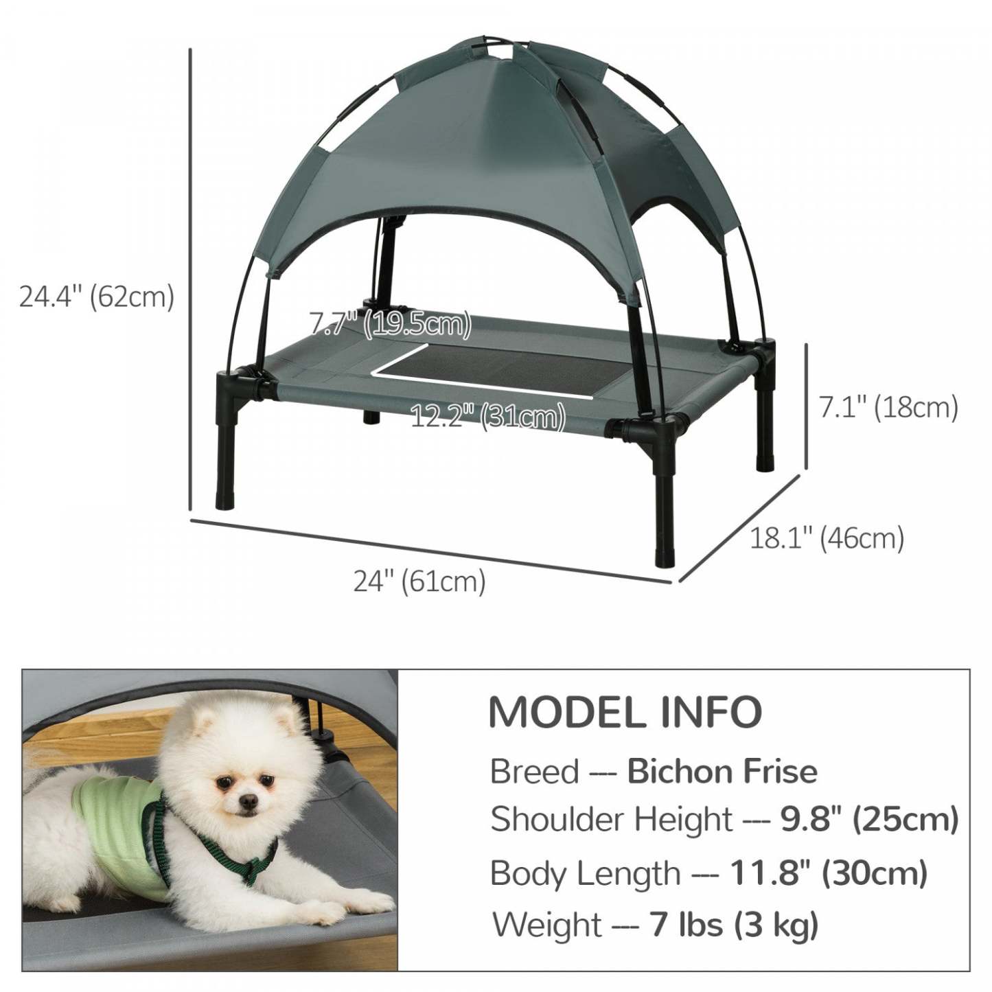 Pawhut Lit Élevé Pour Chien Avec Auvent, Lit Surélevé Portable Pour Chiens De Taille S, Intérieur &amp; Extérieur, 25|Pawhut Lit Surélevé Portable Pour Chien Avec Auvent De Protection UV, 24