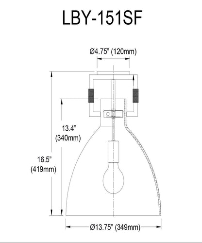 Dainolite Liberty 1 Light Semi-flush Mount Incandescent Aged Brass Clear Glass Lamp|Plafonnier semi-affleuré Liberty de Dainolite en verre transparent, avec fini laiton vieilli et 1 ampoule incandescente