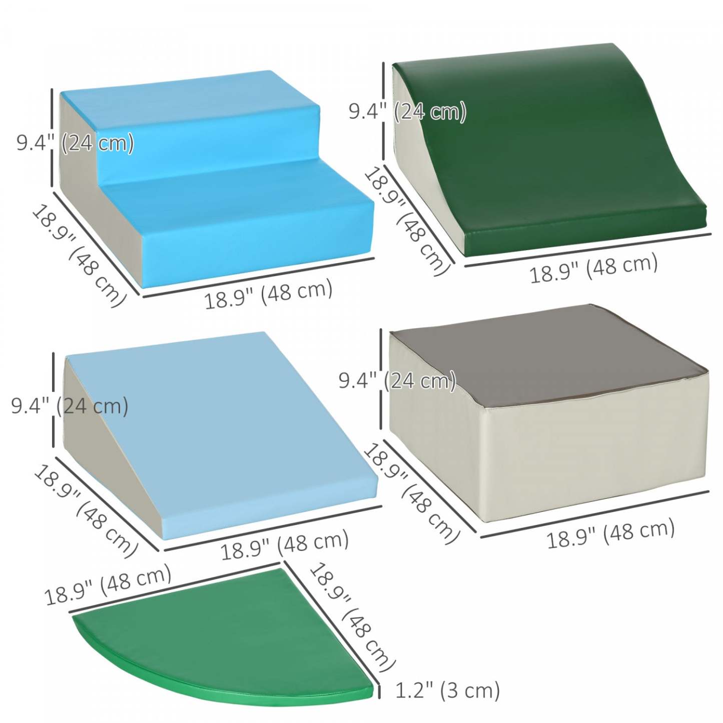 Qaba Kids Ensemble de Jeux Doux, Ensemble de 6 Blocs en Mousse Pour Tout-Petits à Grimper, Ramper, Glisser, Équipement de Jeu Intérieur Sûr Pour Enfants de 12 à 36 Mois, Bleu, Vert