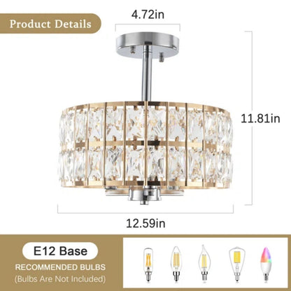 Plafonniers semi-encastrés à 3 lumières en cristal pour salon et couloir