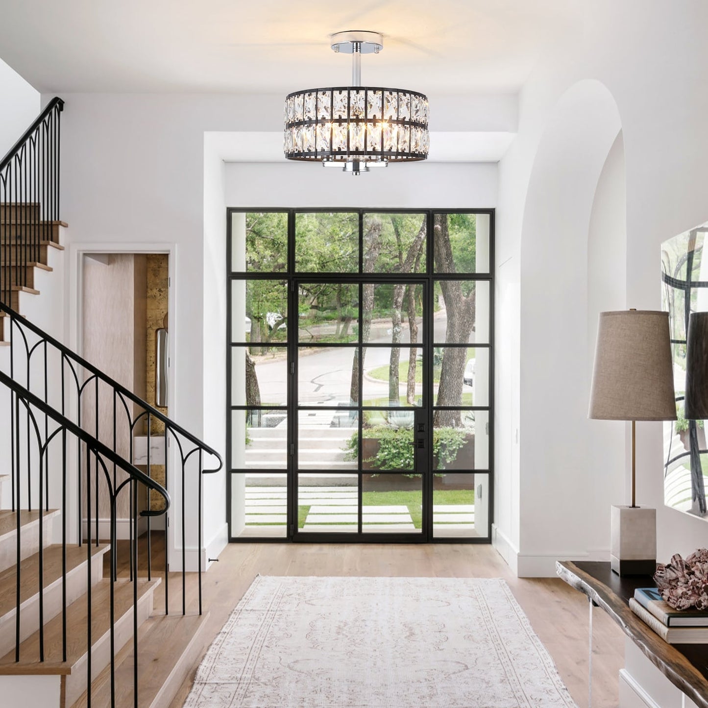 Plafonniers semi-encastrés à 3 lumières en cristal pour salon et couloir