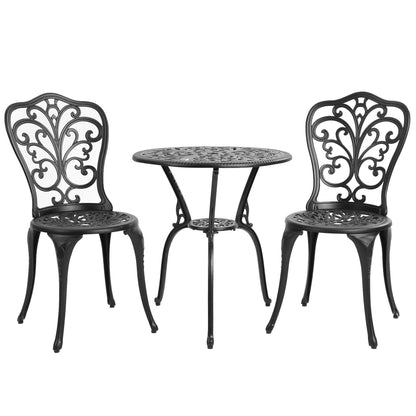 Ensemble de 3 tables et chaises papillon en aluminium pour patio extérieur avec trou pour parasol