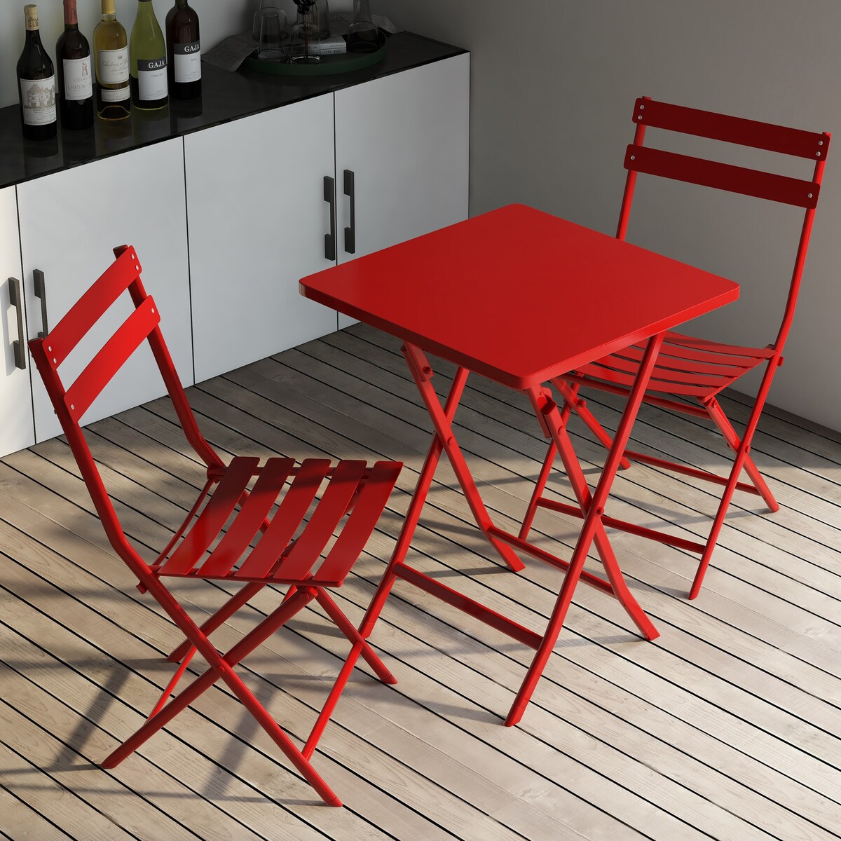 Ensemble bistro minimaliste de patio 3 pièces avec table carrée pliable et chaises - 3 pièces