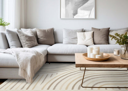 Tapis Forte Cream Beige Brown Curvy Lines - 5'3 x 7'5|Carpette Forte crème, beige et brune à motif de lignes courbées - 5 pi 3 po x 7 pi 5 po