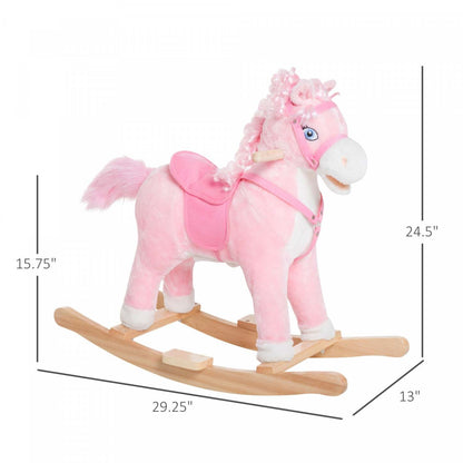 Qaba Kids Cheval à bascule en peluche jouet à bascule pour enfant avec fils réalistes rose