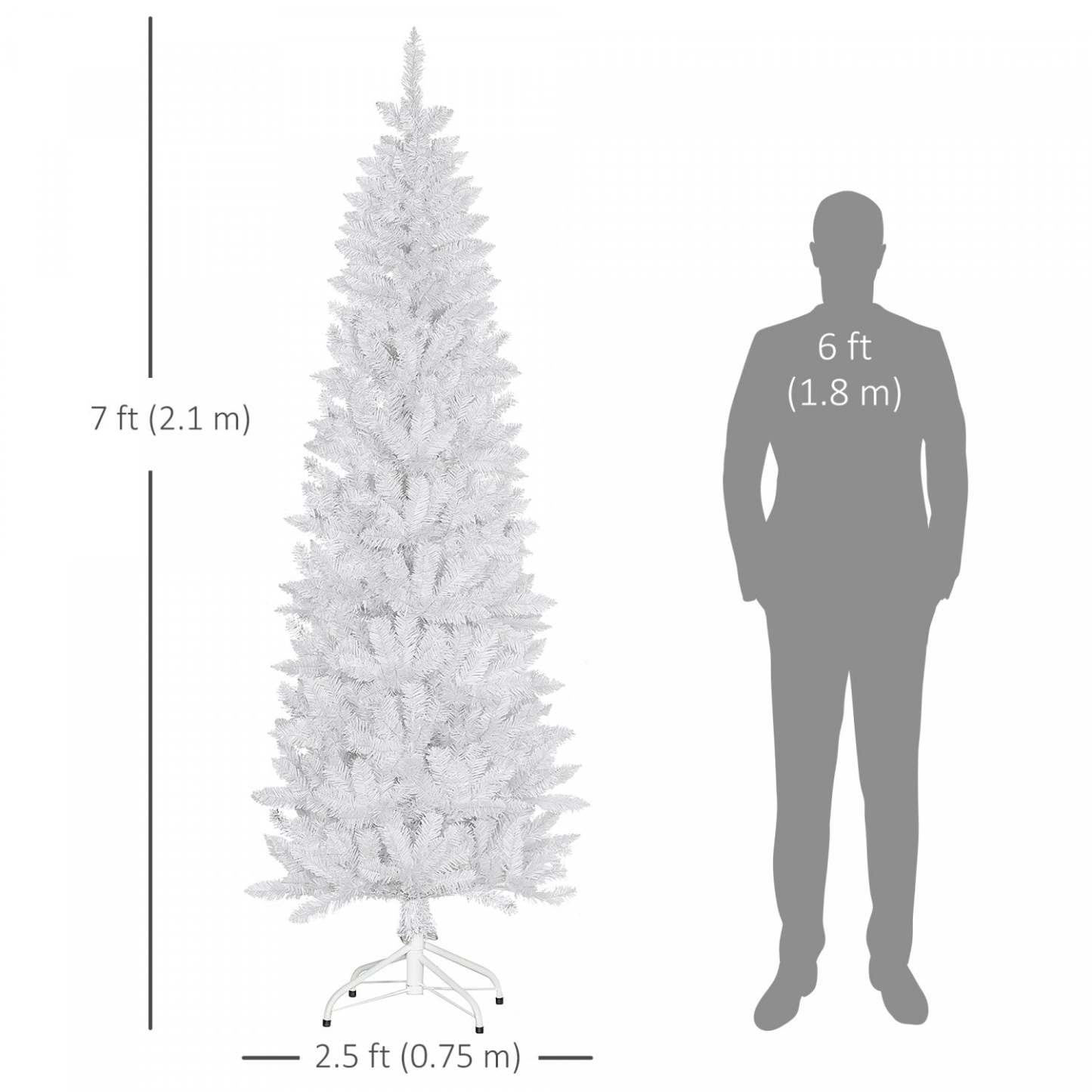 Homcom Arbre de Noël artificiel en forme de crayon de 7 pieds de haut avec base en acier, blanc|Homcom Arbre de Noël artificiel de 7 pi de haut avec base en acier, blanc