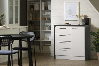 Îlot de cuisine compact Myro avec rangement - Fausse pierre noire et blanc | Îlot de cuisine compact Myro avec rangement - imitation de pierre noire et blanc