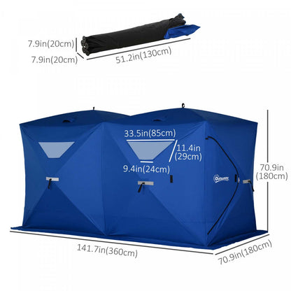 Outsunny 5-8 Person Pop-up Ice Fishing Shelter Tent, Blue|Outsunny Tente De Pêche Sur Glace Isolée Pour 5 À 8 Personnes (142 X 71 X 71)