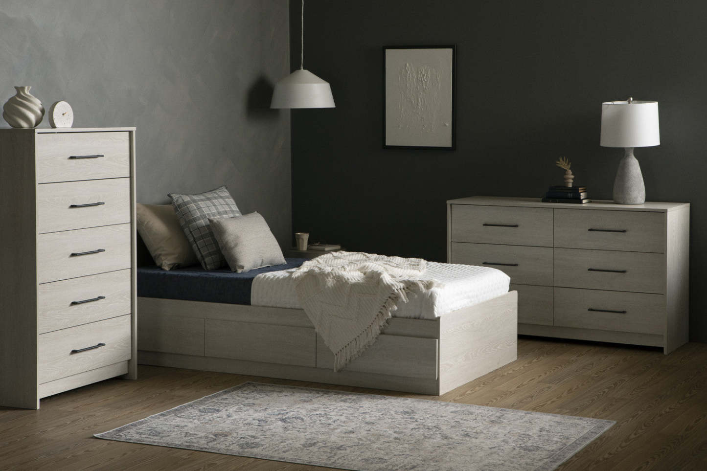 Commode Londen à 5 tiroirs - Chêne d'hiver | Commode verticale Londen à 5 tiroirs - chêne hivernal