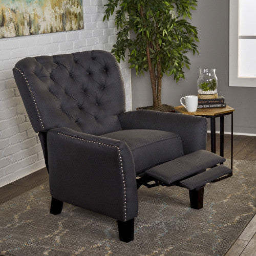 Lily Linen-look Fabric Push Back Recliner Chair With Rivet Accents,antique Dark Grey Accent Chair | Lily Fauteuil Relax Inclinable A Dossier Inclinable En Tissu Aspect Lin Avec Clous Decoratifs, Gris Fonce Antique
