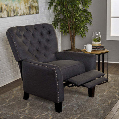 Lily Linen-look Fabric Push Back Recliner Chair With Rivet Accents,antique Dark Grey Accent Chair | Lily Fauteuil Relax Inclinable A Dossier Inclinable En Tissu Aspect Lin Avec Clous Decoratifs, Gris Fonce Antique