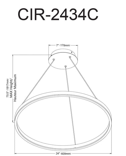 Dainolite Circulo Chandelier 34w Finition Noir Mat Lampe Diffuseur Acrylique Blanc|Lustre Circulo de Dainolite en acrylique blanc qui diffuse la lumière, avec fini noir mat et ampoule de 34 W