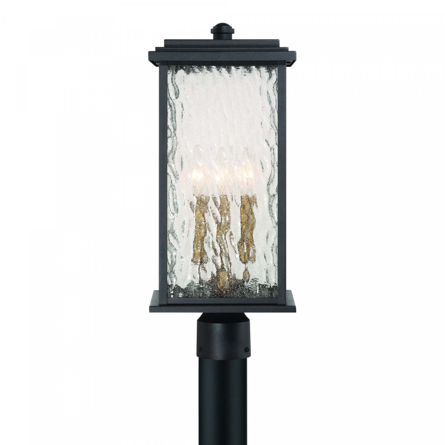 Lampadaire extérieur Estate à 3 lumières, noir, laiton avec lampe en verre de pluie | Lampadaire D'extérieur Estate A 3 lampes, Noir Et Laiton Avec Verre A Gouttelettes