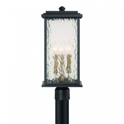 Lampadaire extérieur Estate à 3 lumières, noir, laiton avec lampe en verre de pluie | Lampadaire D'extérieur Estate A 3 lampes, Noir Et Laiton Avec Verre A Gouttelettes