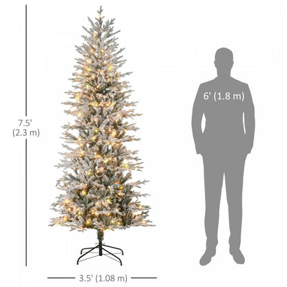 Homcom Arbre De Noël Artificiel Floqué De 7' Avec Lumières Claires Jaunes Chaudes|Homcom Arbre De Noël Artificiel Floqué De 7 Pi Avec Lumières Jaunes