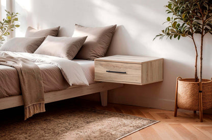 Primo Set Of 2 Floating Nightstands With 1 Drawer - Rustic Oak | Primo Ensemble De 2 Tables De Chevet Flottantes 1 Tiroir - Chene Rustique