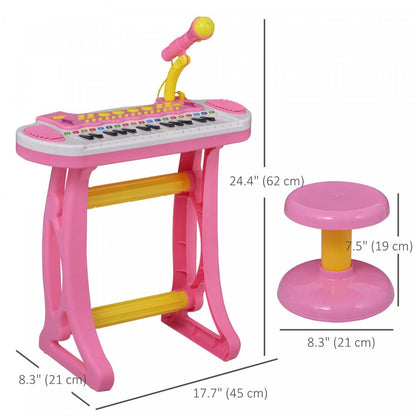 Qaba Clavier De Piano Enfants Avec Tabouret D'assise Inclus, Microphone De Travail, Lampe De Poche L
