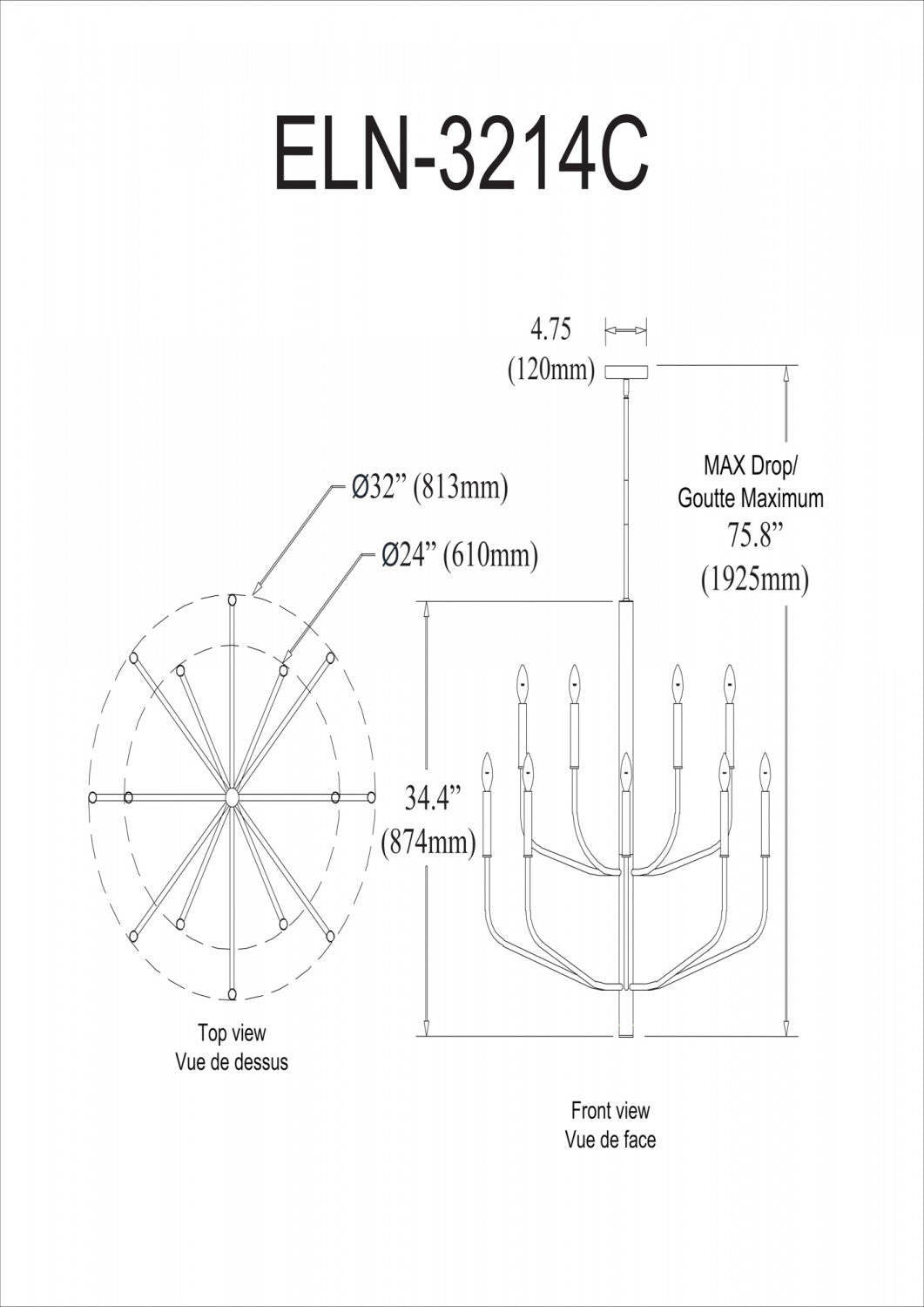 Dainolite Eleanor 14 Light Chandelier Lampe en laiton vieilli|Lustre Eleanor de Dainolite avec fini laiton vieilli et 14 ampoules