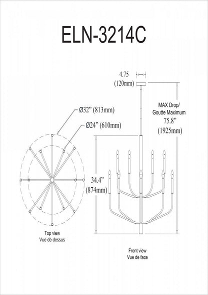 Dainolite Eleanor 14 Light Chandelier Lampe en laiton vieilli|Lustre Eleanor de Dainolite avec fini laiton vieilli et 14 ampoules