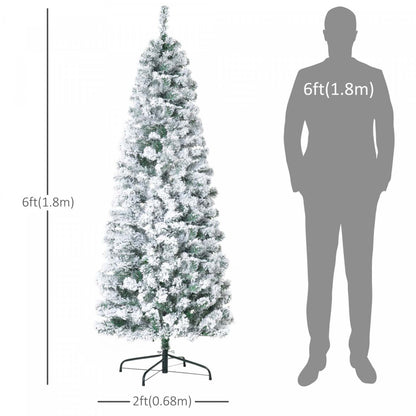 Homcom Arbre De Noël En Forme De Crayon Floqué De Neige Artificielle Pré-éclairé De 6 Pieds Avec 250 Lumières LED Blanc Chaud Et 462 Pointes De Branche